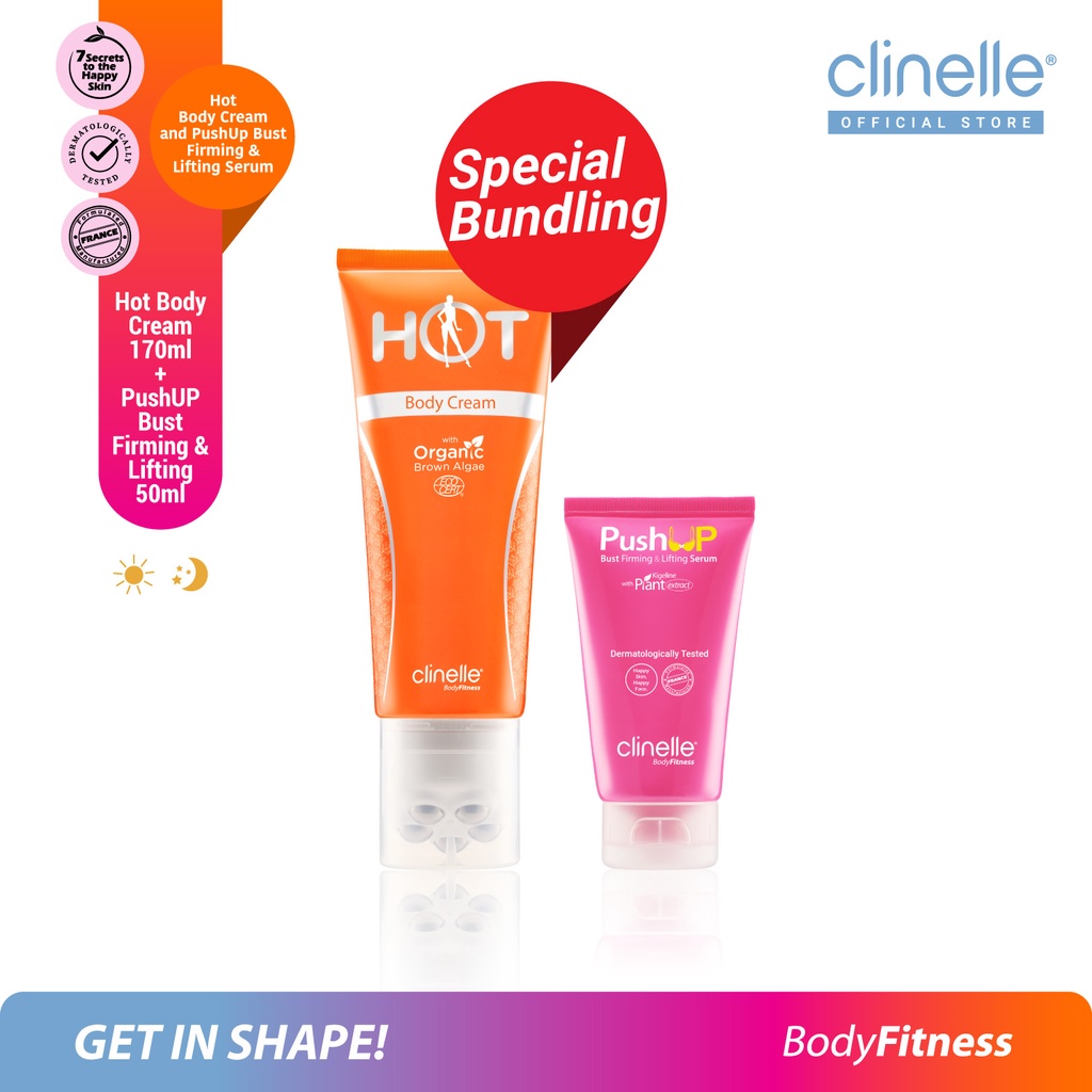Jual [Bundle] CLINELLE Hot Body Cream 170 mL + PushUp Bust Firming & Lifting Serum 50 ml Kombo
