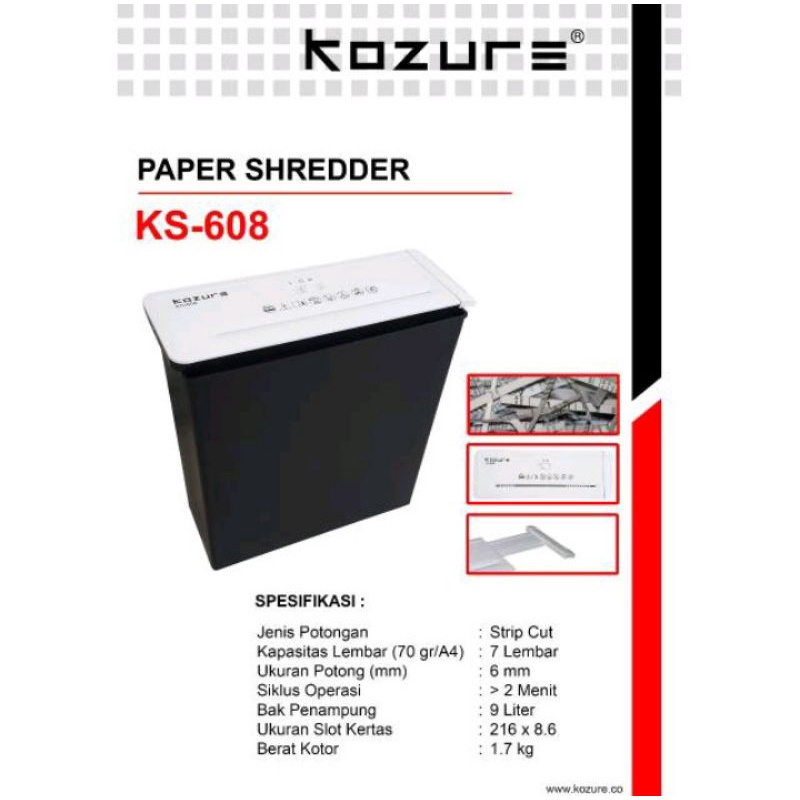 Jual Mesin Penghancur Kertas KOZURE KS608 Strip Cut - Paper Shredder KS ...