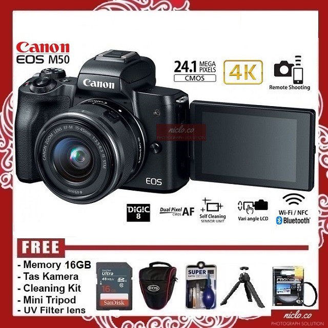 [NEW] KAMERA CANON EOS M50 LENSA KIT 15-45MM IS STM WiFi GARANSI  TAHUN CAMERA MIRRORLESS