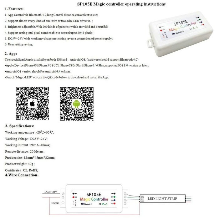 Jual SP105E Magic Controller Bluetooth 4.0 DC5-24V 2048 Pixels for ...