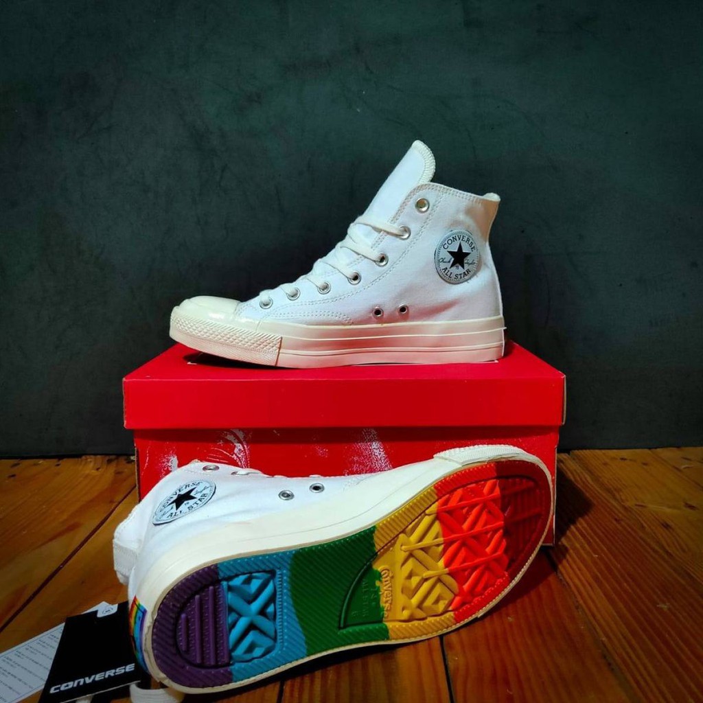 Jual Sepatu Sneakers Converse Ct Allstar Full All Optical Off White Putih Rainbow High Tinggi