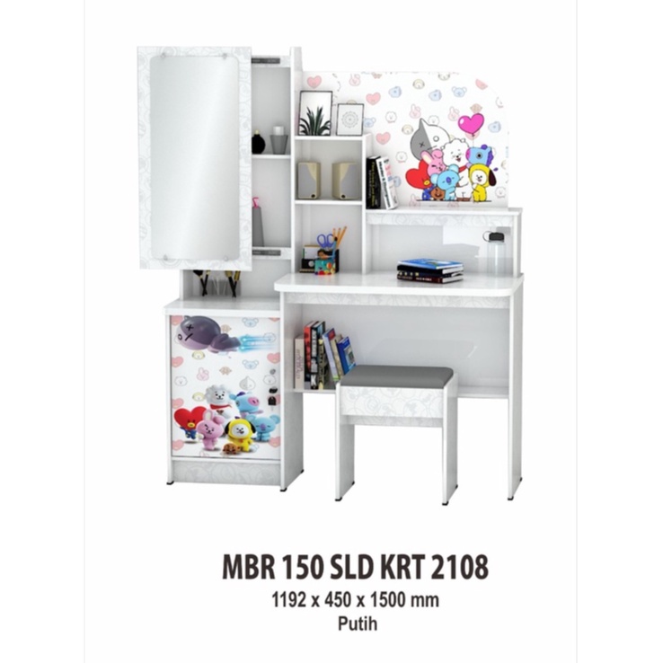 Jual Meja Belajar Anak Meja Rias Serbaguna Kaca Geser Motif Karakter