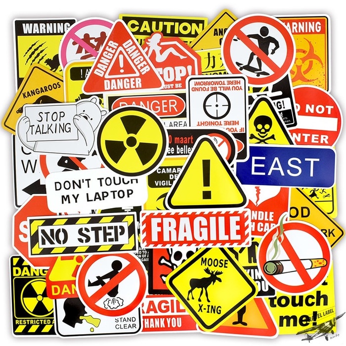 Jual Sticker Koper 1 set 50 Pcs : Desain Motif Warning Fragile Danger ...