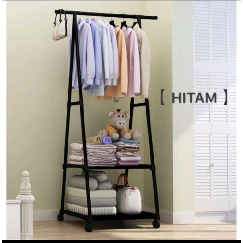 Jual rak gantungan baju triangle stand ada roda | Shopee Indonesia