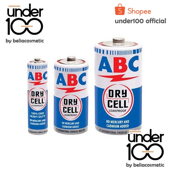 Jual Under100 Baterai ABC Dry Cell Biru Besar R20 | Tanggung R14 | R6 ...