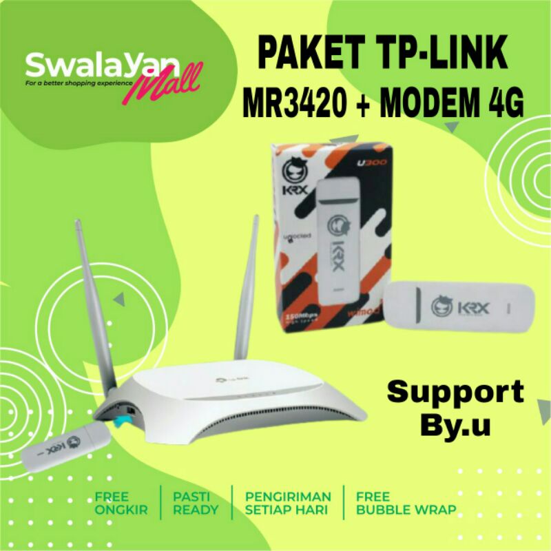 Jual Paket Router TP-LINK MR3420 + Modem 4G LTE KRX U300 Unlock All GSM ...