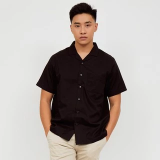 M231 Kemeja Pria Basic Polos Hawaii Oversized Pendek Hitam 2190F