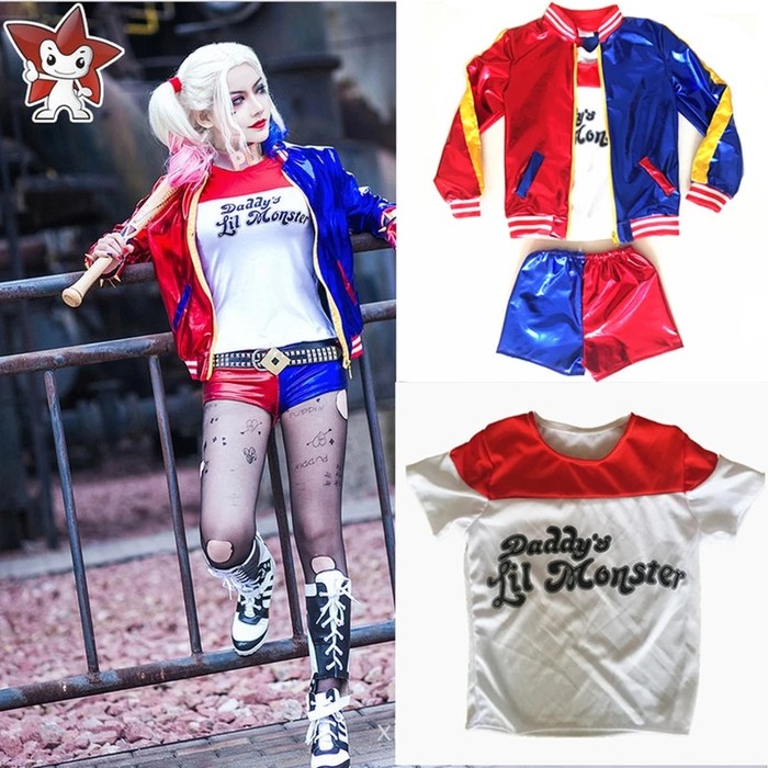 Jual Kekinian Kostum Suicide Squad Harley Quinn Jaket Pakaian Cosplay Anak Perempuan Termurah