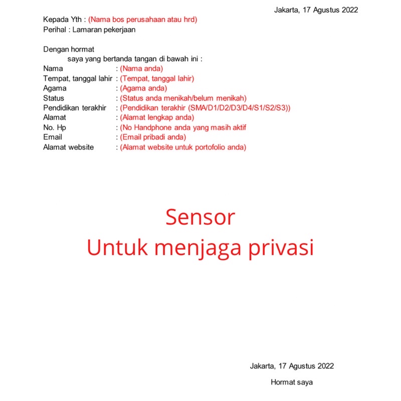 Jual Template lamaran pekerjaan bahasa Indonesia TEMPLATE LAMARAN