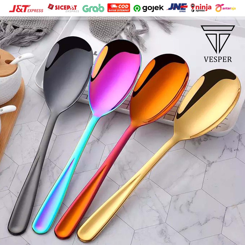 Jual serving spoon fork stainless long handle / sendok garpu besar saji ...