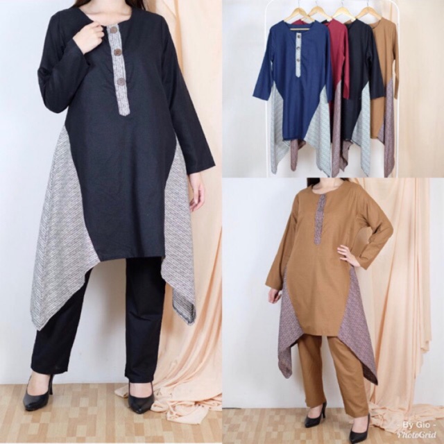 Jual Samma Tunik Setelan Baju Muslim Katun Linen Atasan Bawahan