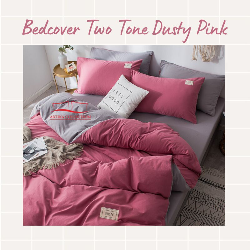 Jual Bedcover Two Tone Dusty Pink Dark Grey Kombinasi Polos Tanpa Embos ...