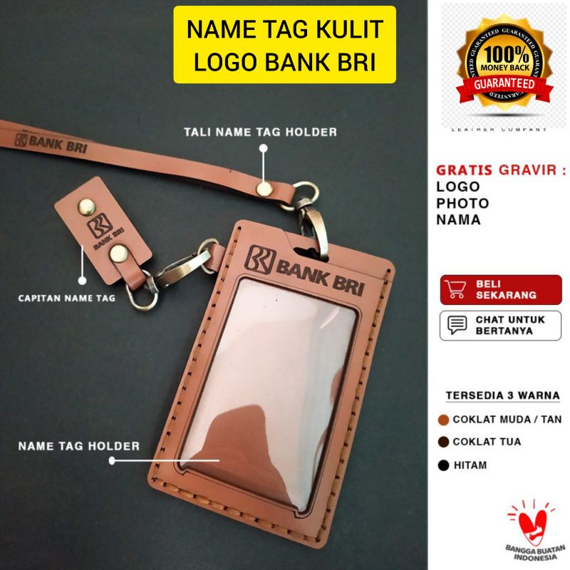 Jual Id Card Holder Kulit Custom - Gantungan Id Card Logo Bank Bri 