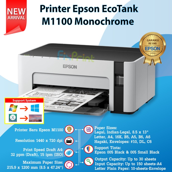 Jual Printer Epson M1100 Monochrome Ink Tank M 1100 M 1100 Printer Hitam Putih Epsin Shopee 8753
