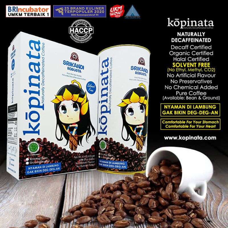 Jual kopi rendah kafein decaffeinated kopinata robusta srikandi