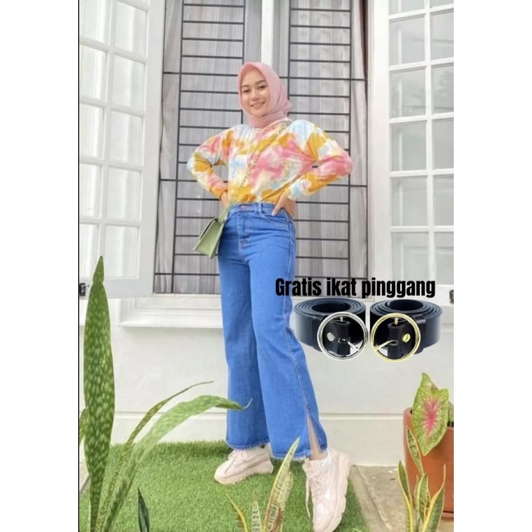 Jual CELANA PANJANG WANITA KULOT JEANS MODEL BELAH SAMPING BAWAHAN