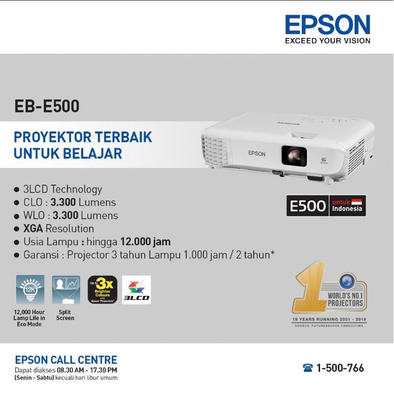 Jual Proyektor Epson Eb E500 Xga 3300 Ansi Shopee Indonesia