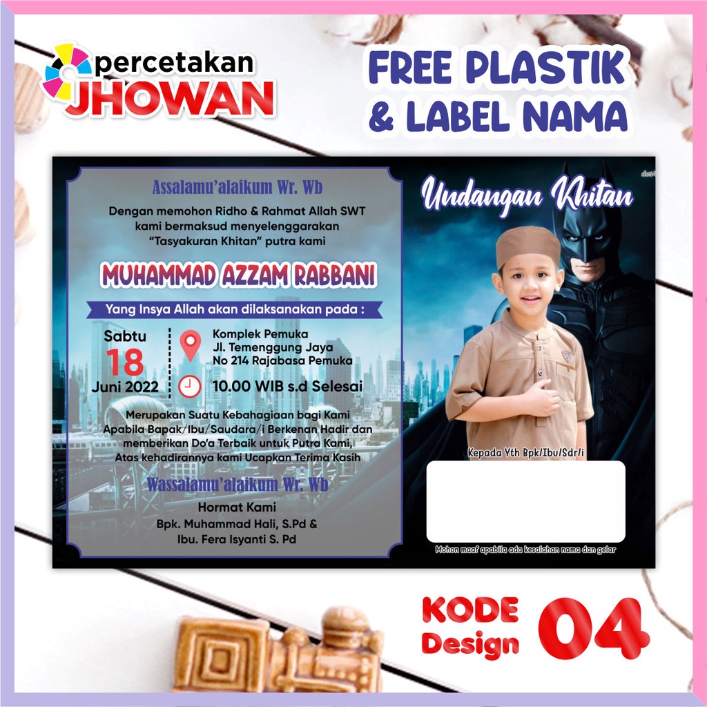 Jual Cetak Undangan Khitanan Anak, Undangan Sunatan anak, Undangan