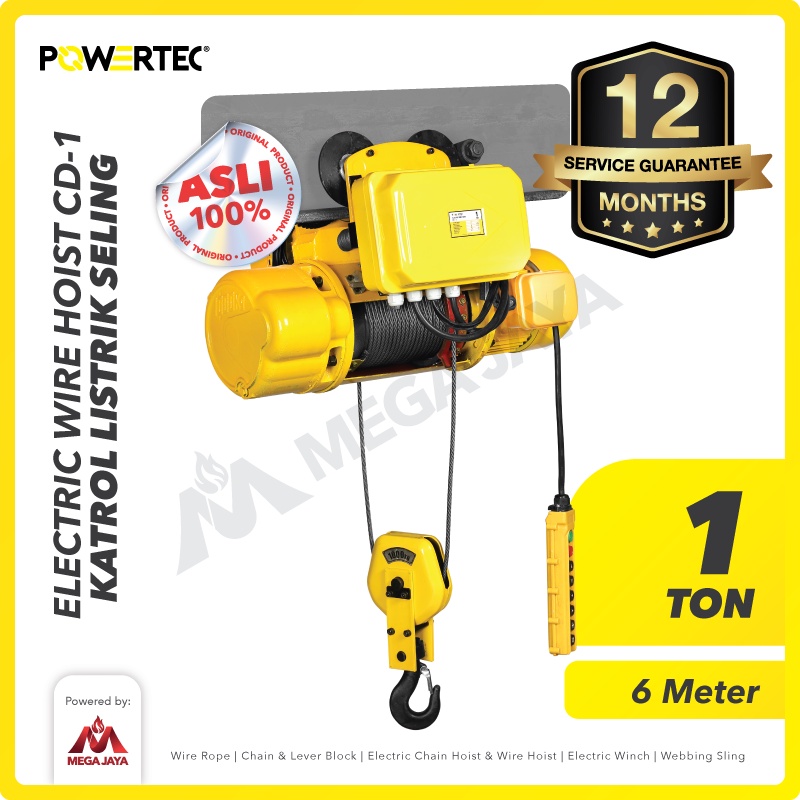 Jual POWERTEC Electric Wire Rope Hoist 1 Ton x 6 Meter 3 Phase CD-1 ...