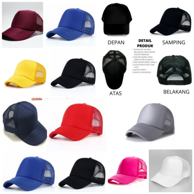 Jual BEST PROMO Topi Truker Jaring Polos Warna Full | Shopee Indonesia