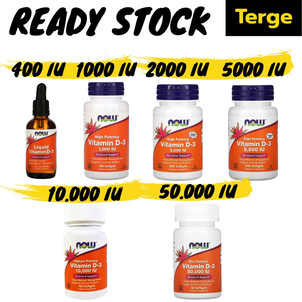 Jual NOW Vitamin D3 1000 IU 2000 IU 5000 IU 10000 IU Suplemen Makanan Shopee Indonesia