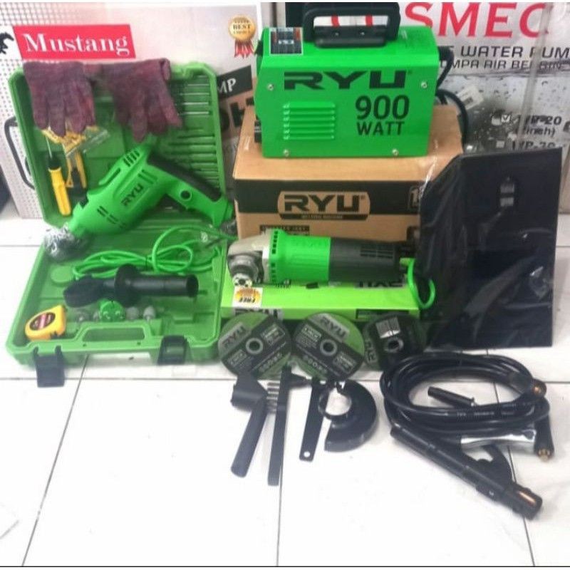 Jual Paket(3in1)mesin las RYU 900watt+Borset RYU 13mm(27pcs)+Grindra ...