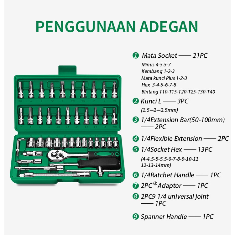 Jual Isku Kunci Shock Set Kunci Mata Sok Pcs Set Socket Full Tool Kit Alat Perbaikan