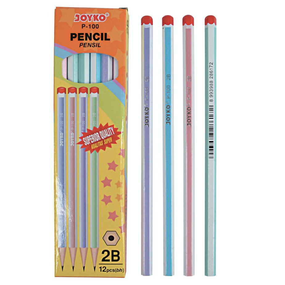 Jual PENSIL KAYU WOODEN PENCIL P-100 JOYKO 2B KOMPUTER WARNA PASTEL ...