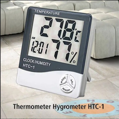 Jual digital temperatur humidity meter thermometer HTC1 jam kalender ...