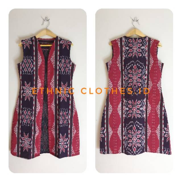 Jual VEST / ROMPI / LONG OUTER / OUTWEAR BATIK TENUN ETHNIC ROTE RED ...