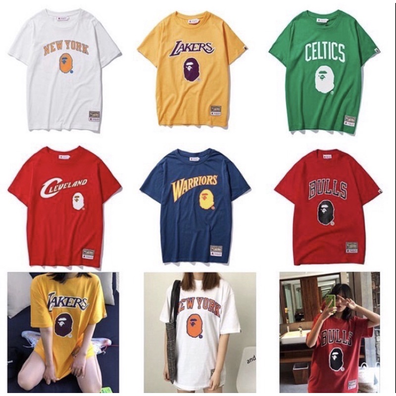 NBA x BAPE Tshirt Casual Cotton Tee Baju Celtics Kaos Basket