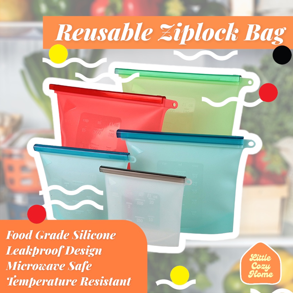 Jual Leakproof Reusable Silicone Ziplock Bag Ukuran Lengkap / Standing