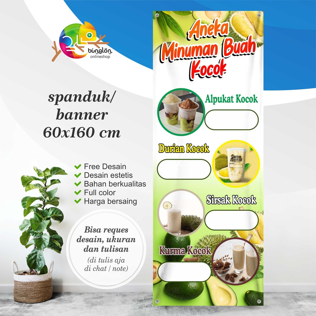 Jual Size 60x160 Spanduk Banner Minuman Durian Kocok Alpukat Kocok Sirsak Kocok Kurma Kocok 1684