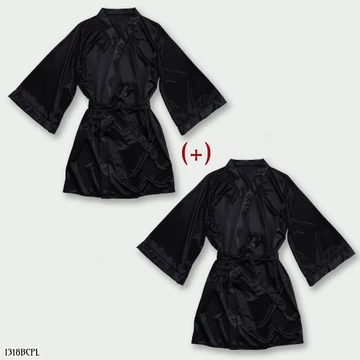 Folva Kimono Baju Tidur Couple Satin 1318BCPL Hitam All Size