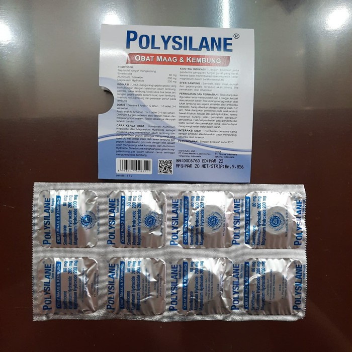 Jual POLYSILANE TABLET KUNYAH Obat Maag Kembung 1 box = 5 strip @ 8 ...
