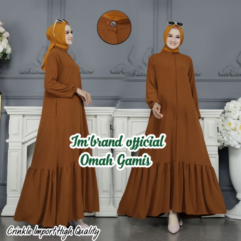 Jual Dress Fashion Kringkel Elegan Gamis Polos Bahan Crinkle Abaya Muslimah Wanita Remaja Model