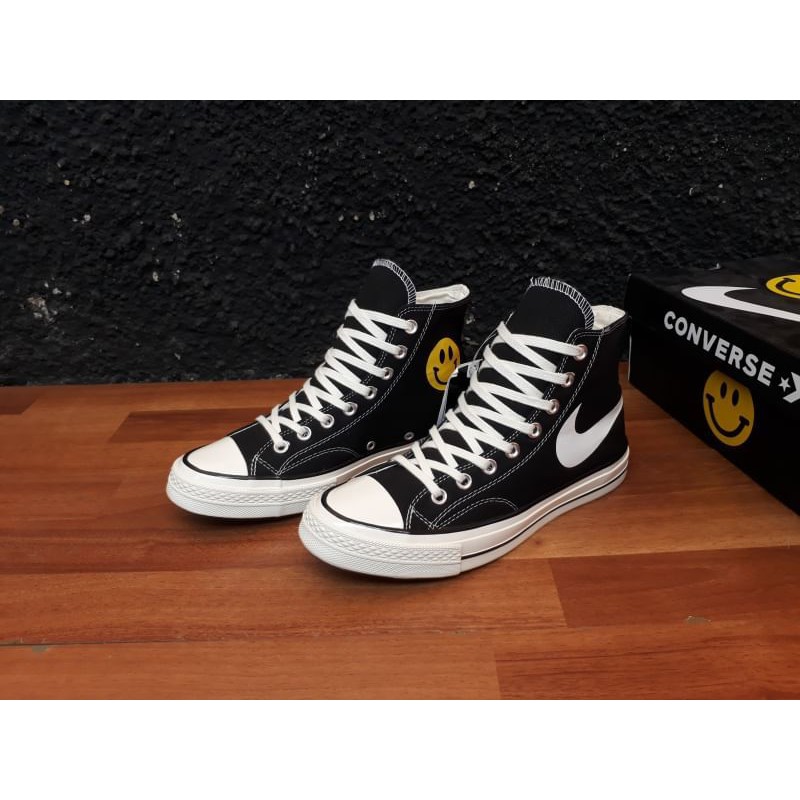 Jual sepatu converse 70s Hi X Nike Swoosh Black White Shopee Indonesia