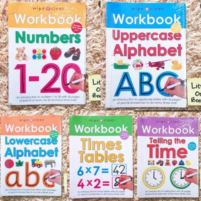 Jual Wipe clean workbook numbers /alphabet / telling the time / times