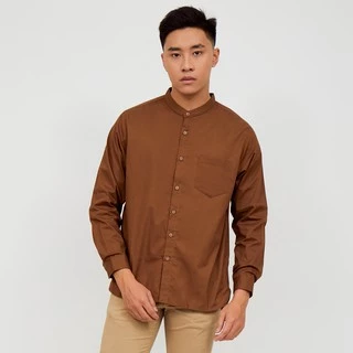 M231 Kemeja Pria Koko Shanghai Polos Oversized Panjang Coklat 1985J