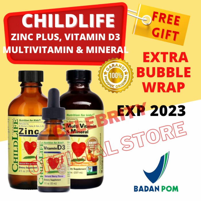 Jual CHILDLIFE ZINC PLUS / CHILDLIFE D3 / MULTIVITAMIN & MINERAL ...