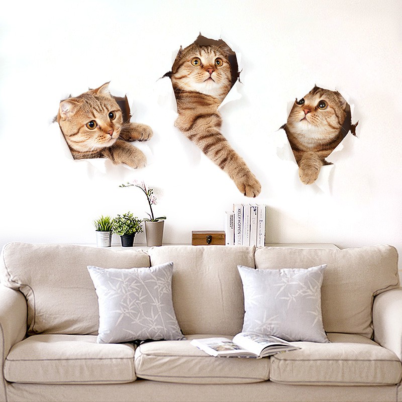 Jual 3D Kitten Cat Wall Sticker - Stiker dekorasi dinding kucing meong ...
