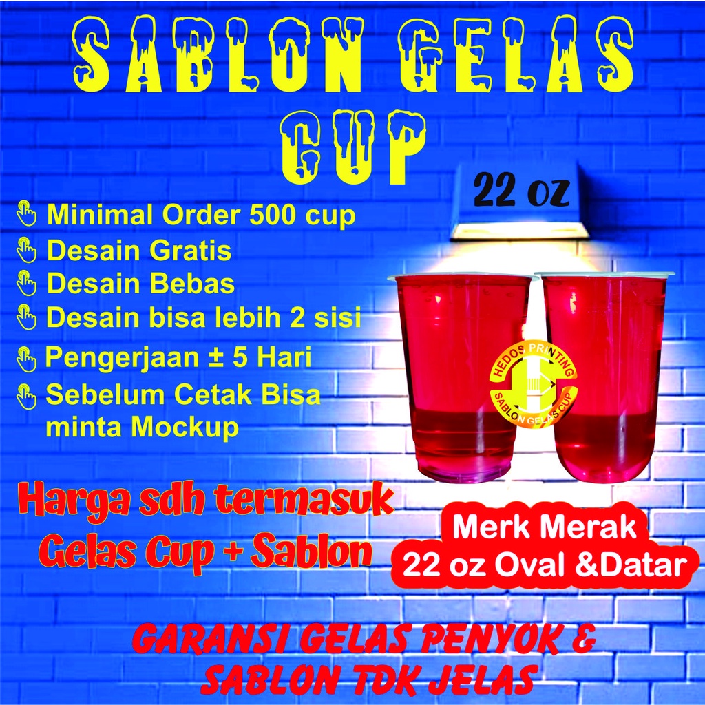 Jual Sablon Gelas Cup Plastik 22oz Merk Merak Datar Dan Oval Shopee Indonesia 6105