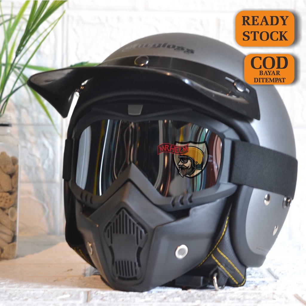 Jual HELM CARGLOSS RETRO ORIGINAL SNI GOGGLE MASK + PET OSBE ( MR HELM ...