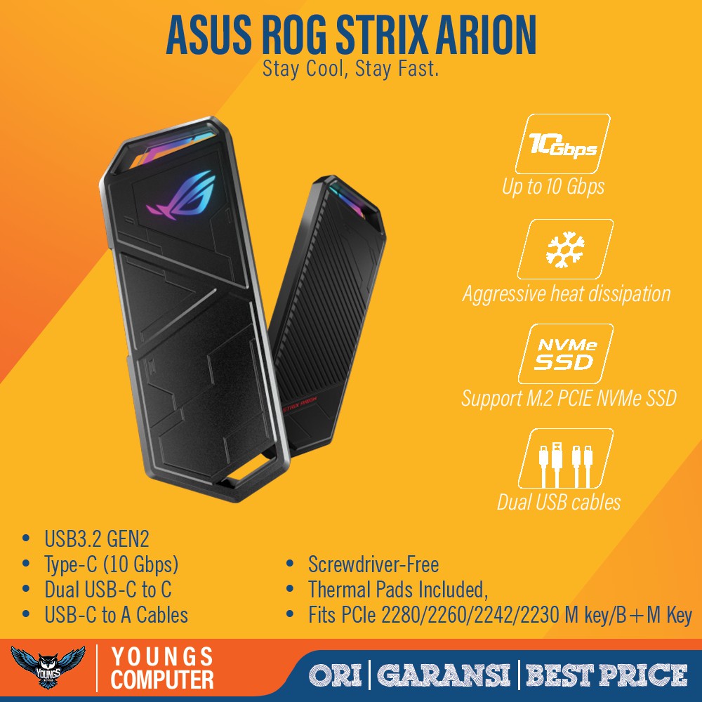 Rog Strix Arion M2 Jual NVMe SSD Enclosure GEN2 Type-C