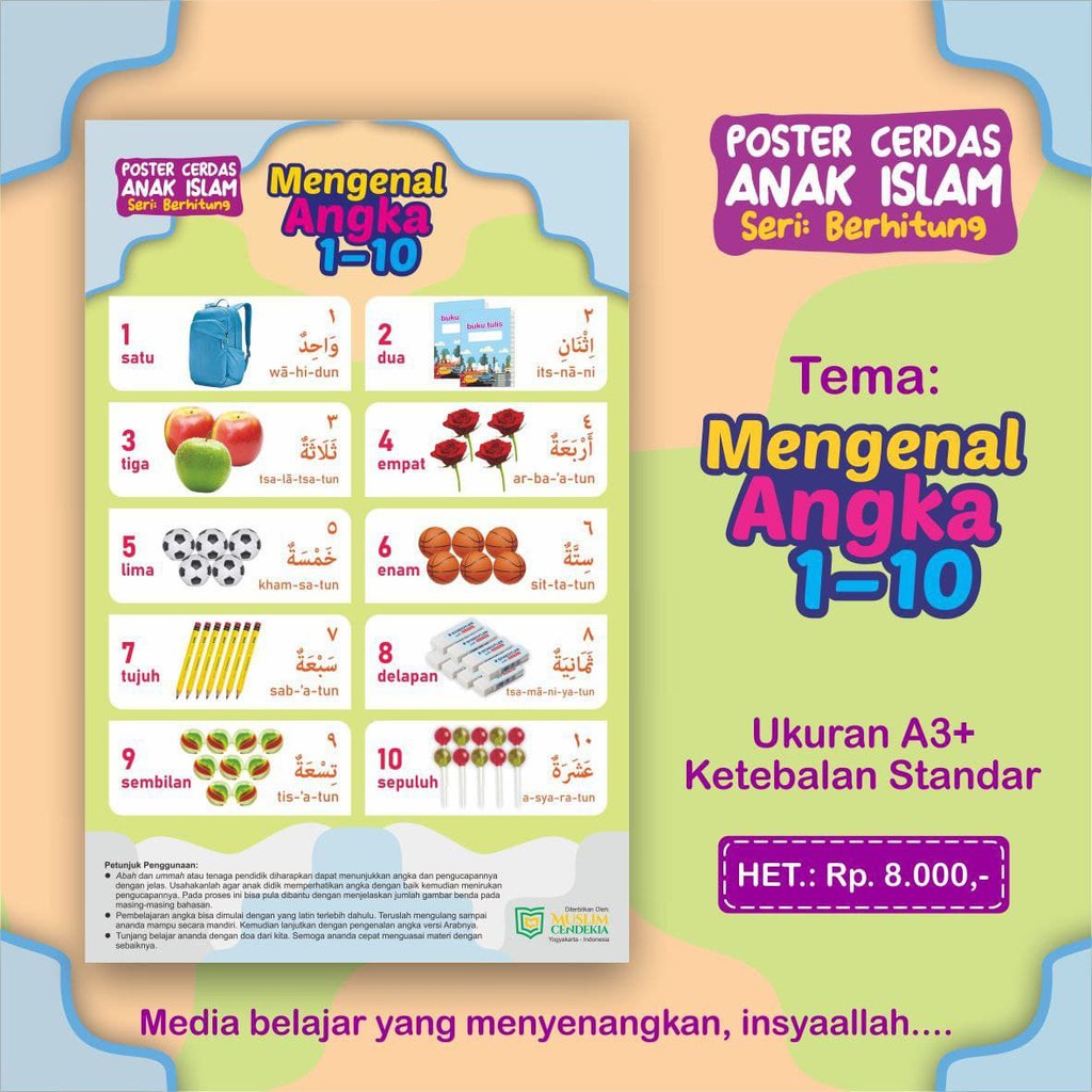 Jual Poster Mengenal Angka 1-10 Poster Anak Cerdas | Shopee Indonesia