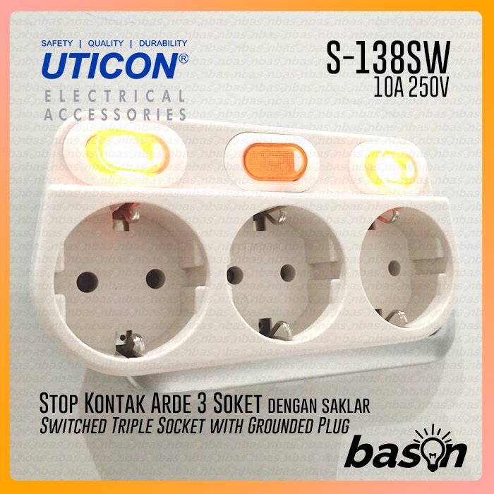 Jual UTICON S138SW - Stop Kontak Arde Triple Socket + Saklar | Shopee ...