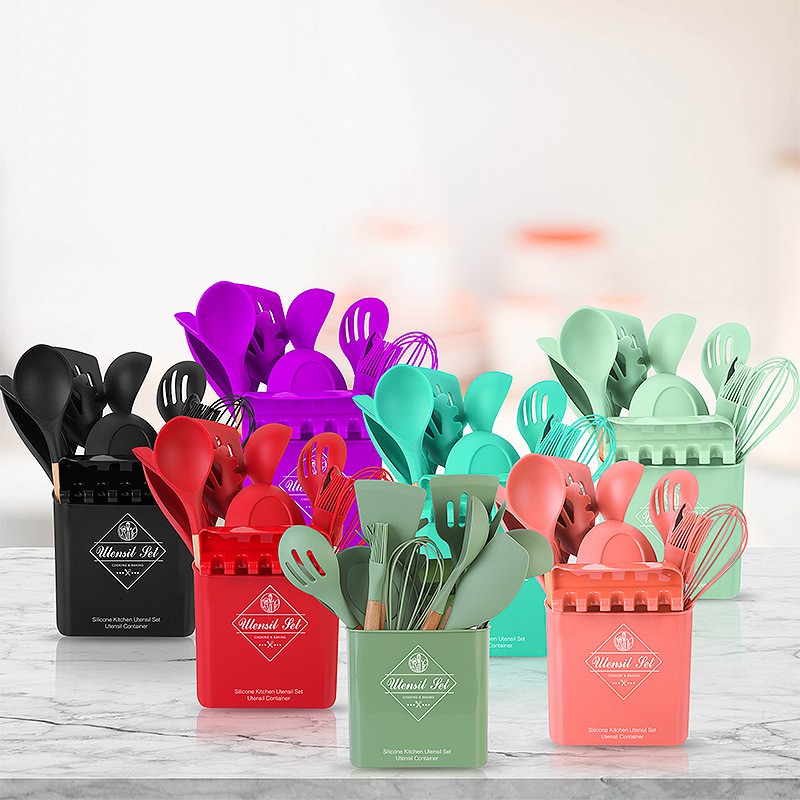 Jual 12 Pcs Spatula Silikon Tahan Panas Spatula Utensil Bucket Persegi ...
