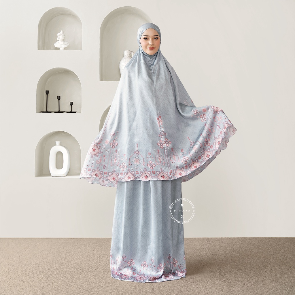 Mukena Travel Printing Miraya Folk Light Blue
