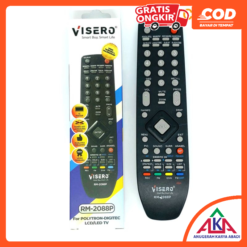 Jual VISERO / AKKOSTAR RM-2088P Remote TV LCD LED Polytron DIGITEC ...