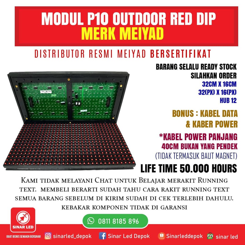 Jual Panel Module Modul LED P10 Running Text DIP Merah Red Outdoor Dot ...